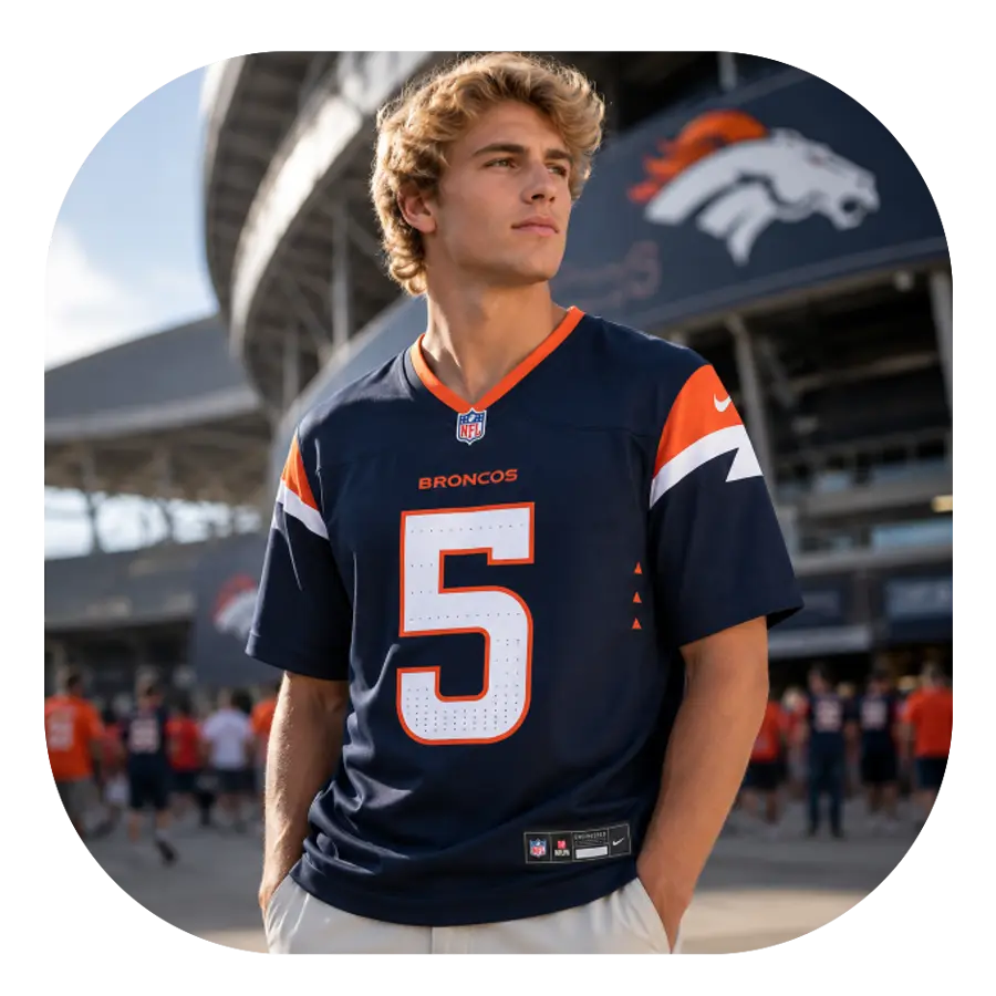 Cody Schrader Broncos Navy Game Jersey - Look Cody Schrader Broncos Navy Game Jersey Look