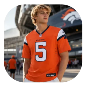 Cody Schrader Broncos Orange Game Jersey Look