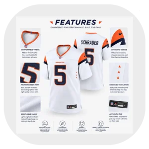 Cody Schrader White Broncos Game Jersey Details