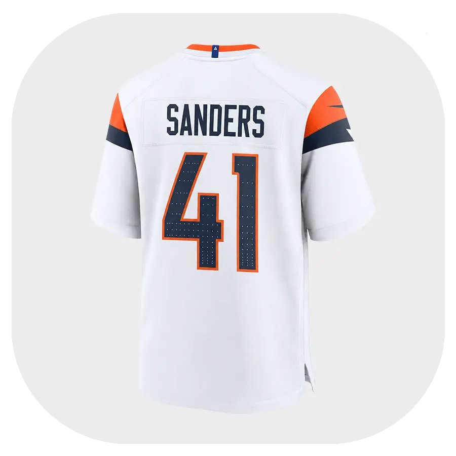 Drew Sanders Broncos Game White Jersey - Back Look Drew Sanders Broncos Game White Jersey Back Look