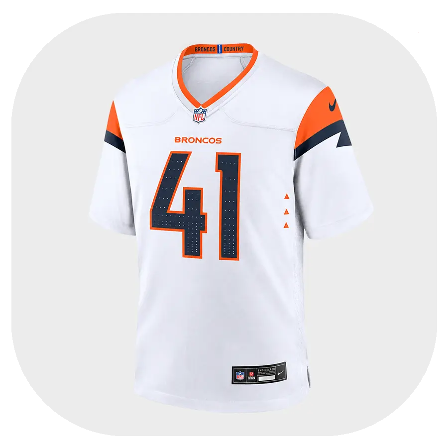Drew Sanders Broncos Game White Jersey - Front Look Drew Sanders Broncos Game White Jersey Front Look