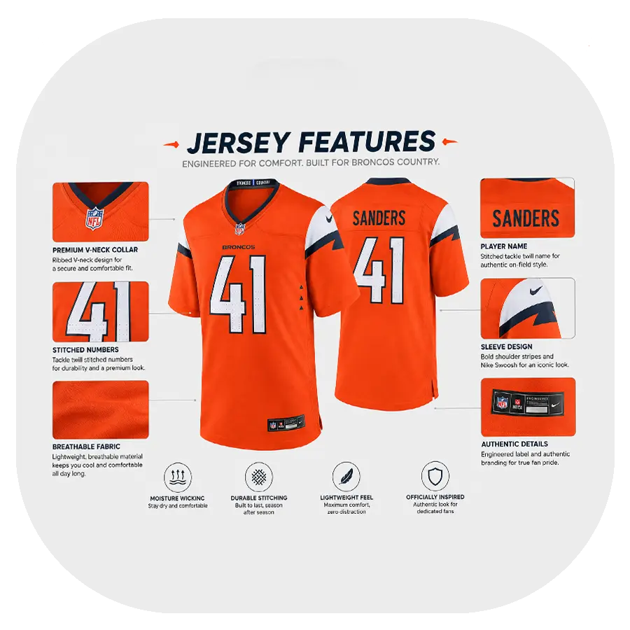 Drew Sanders Broncos Orange Game Jersey - Details Drew Sanders Broncos Orange Game Jersey Details