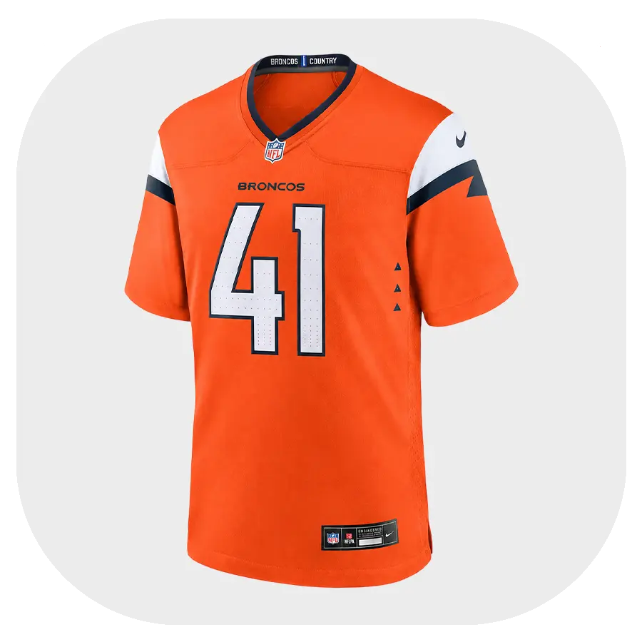 Drew Sanders Broncos Orange Game Jersey - Front Look Drew Sanders Broncos Orange Game Jersey Front Look