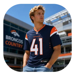 Drew Sanders Navy Broncos Game Jersey