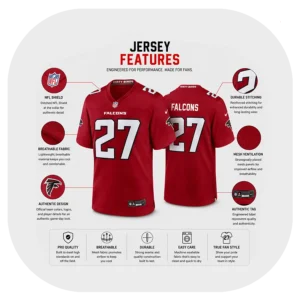 James Pearce Jr Falcons Team Red Game Jersey Details