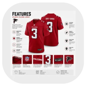 Jessie Bates Falcons Team Red Game Jersey Details
