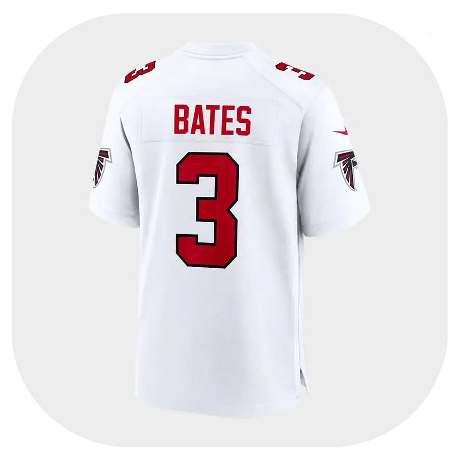 Jessie Bates Falcons Team White Game Jersey - Back Look Jessie Bates Falcons Team White Game Jersey Back Look