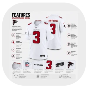Jessie Bates Falcons Team White Game Jersey Details
