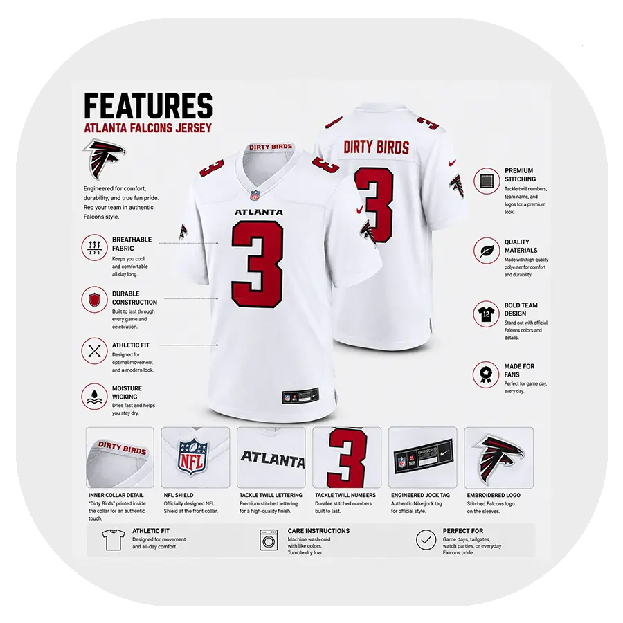 Jessie Bates Falcons Team White Game Jersey - Details Jessie Bates Falcons Team White Game Jersey Details