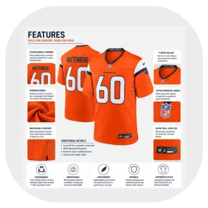 Luke Wattenberg Broncos Fan Orange Game Jersey Details