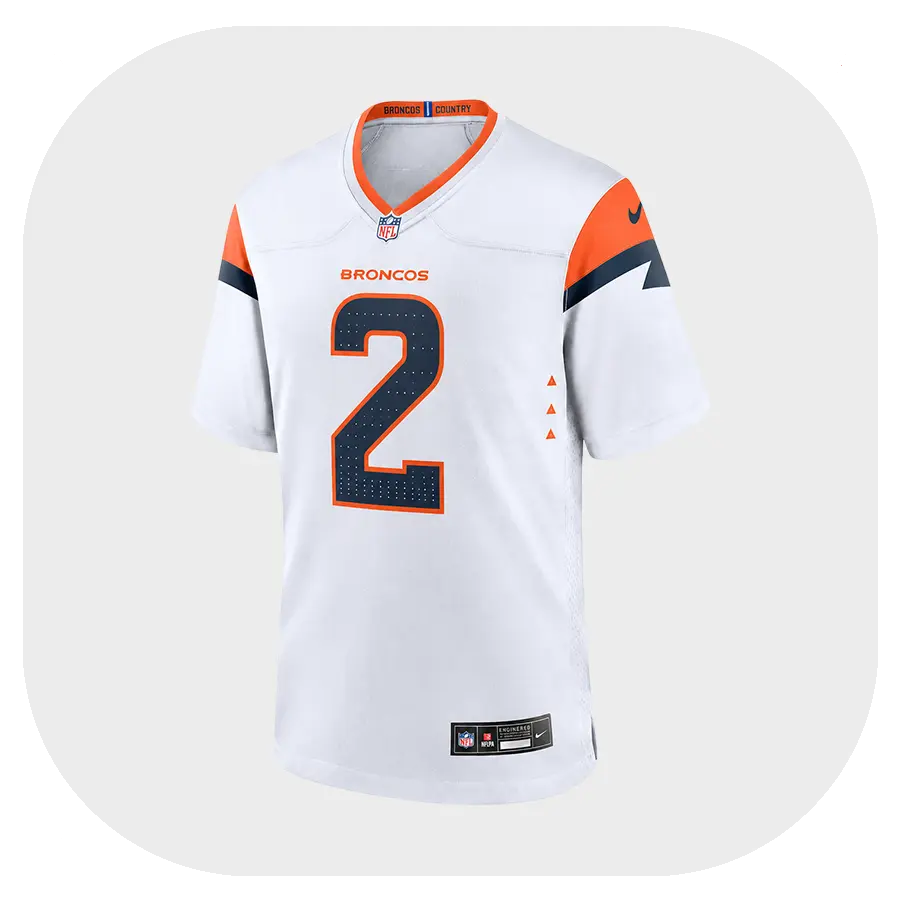 Patrick Surtain II Broncos White Game Jersey - Front View Patrick Surtain II Broncos White Game Jersey Front View