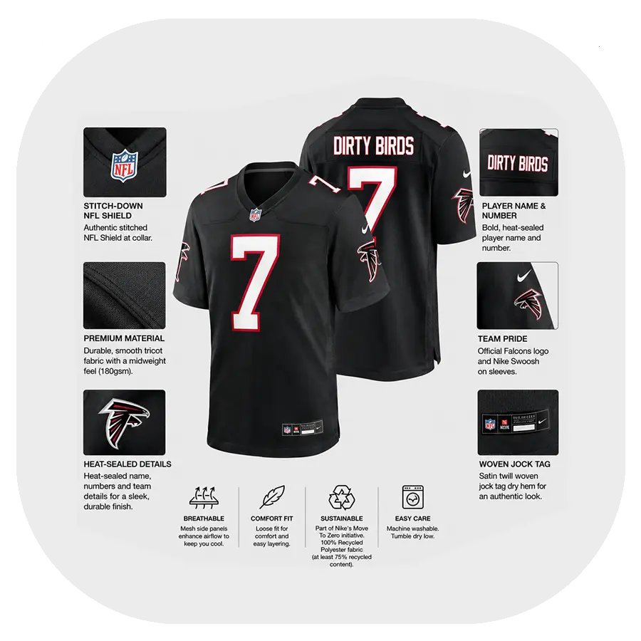 Bijan Robinson Falcons Black Game Jersey - Details Bijan Robinson Falcons Black Game Jersey Details