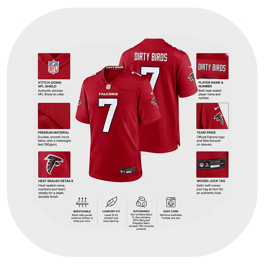 Bijan Robinson Falcons Red Game Jersey - Details Bijan Robinson Falcons Red Game Jersey Details