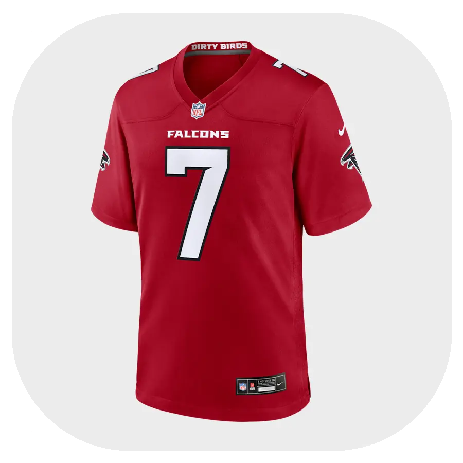 Bijan Robinson Falcons Red Game Jersey - Front View Bijan Robinson Falcons Red Game Jersey Front View