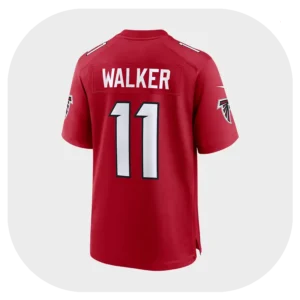 Jalon Walker Falcons Red Game Fan Jersey Back Look