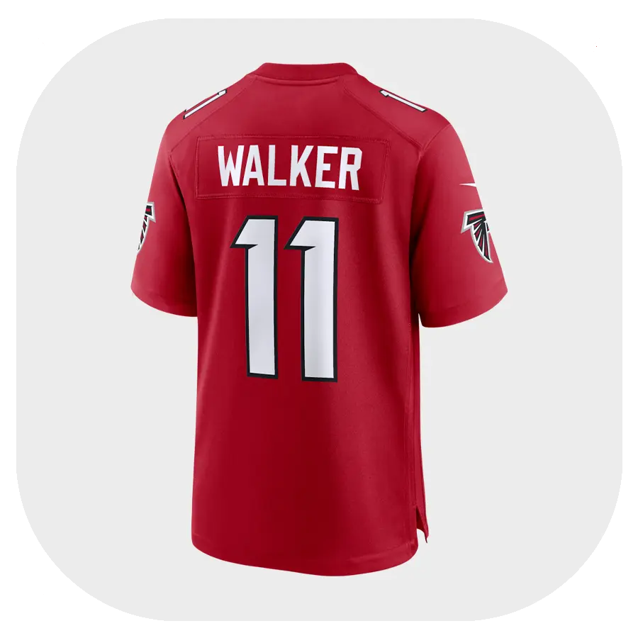 Jalon Walker Falcons Red Game Fan Jersey - Back Look Jalon Walker Falcons Red Game Fan Jersey Back Look