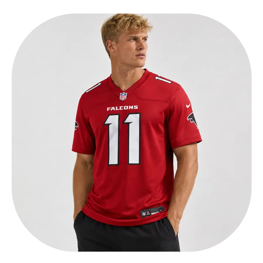 Jalon Walker Falcons Red Game Fan Jersey - Look Jalon Walker Falcons Red Game Fan Jersey Look