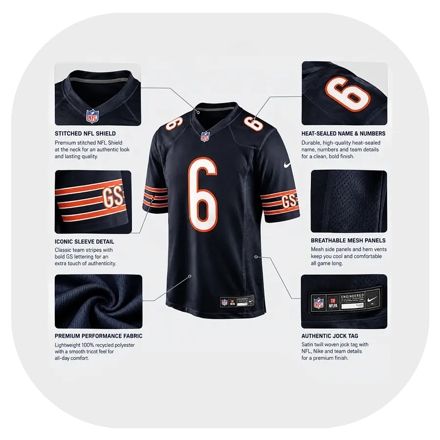 Kyler Gordon Bears Game Team Navy Jersey Details Kyler Gordon Bears Game Team Navy Jersey Details