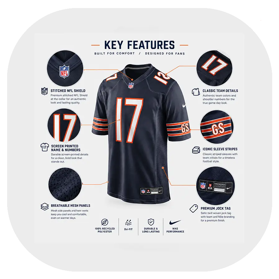Tyson Bagent Bears Nike Team Navy Game Jersey Details Tyson Bagent Bears Nike Team Navy Game Jersey Details