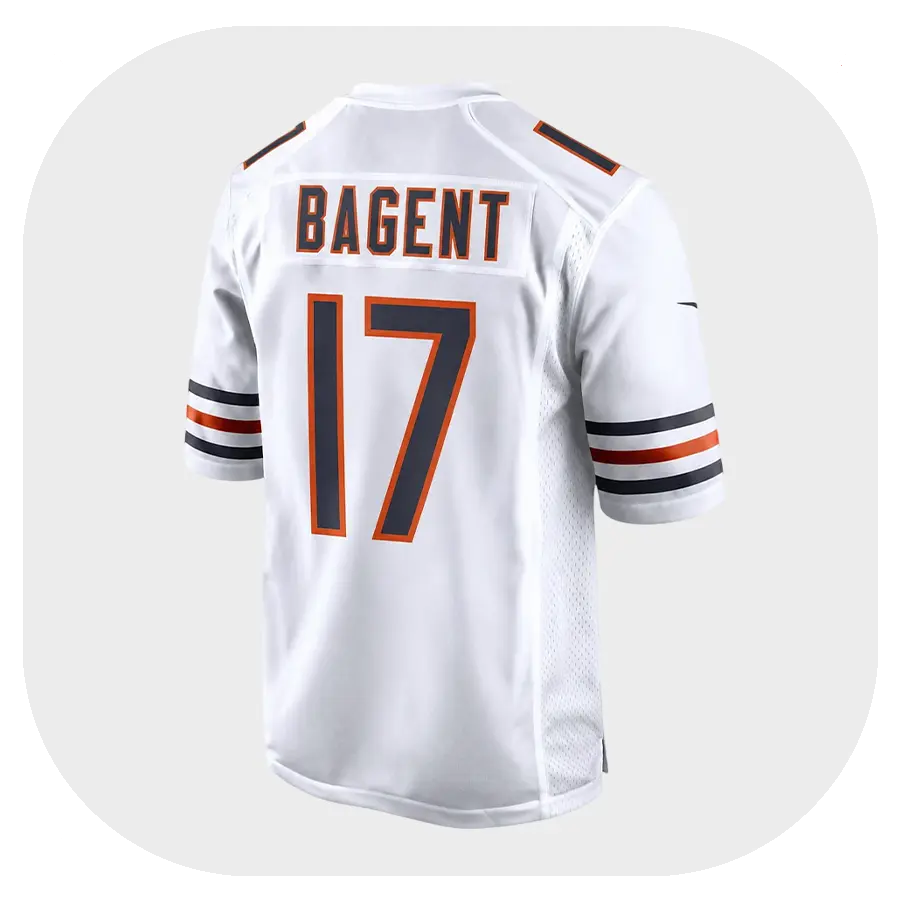 Tyson Bagent Bears Team White Game Jersey Back Look Tyson Bagent Bears Team White Game Jersey Back Look