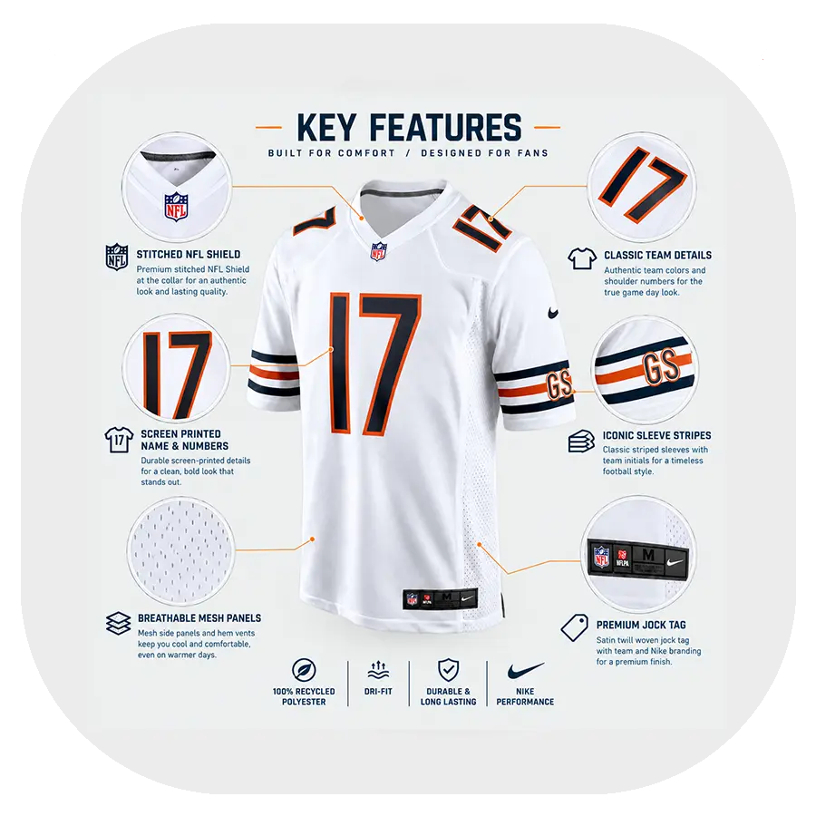 Tyson Bagent Bears Team White Game Jersey Details Tyson Bagent Bears Team White Game Jersey Details