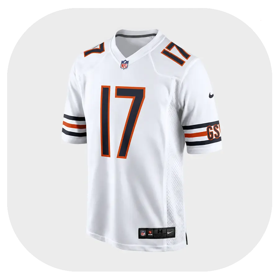 Tyson Bagent Bears Team White Game Jersey Front Look Tyson Bagent Bears Team White Game Jersey Front Look