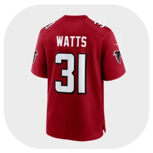 Xavier Watts Falcons Red Game Fan Jersey Back Look