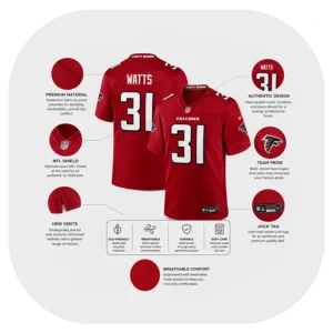 Xavier Watts Falcons Red Game Fan Jersey Details