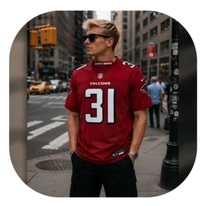 Xavier Watts Falcons Red Game Fan Jersey Look