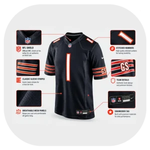 Jaylon Johnson Bears Game Team Navy Jersey Details