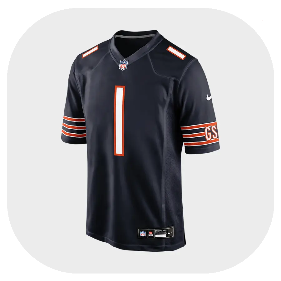 Jaylon Johnson Bears Game Team Navy Jersey - Front Look Jaylon Johnson Bears Game Team Navy Jersey Front Look