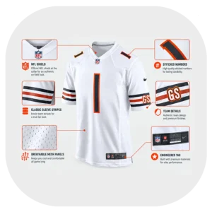 Jaylon Johnson Bears Game Team White Jersey Details
